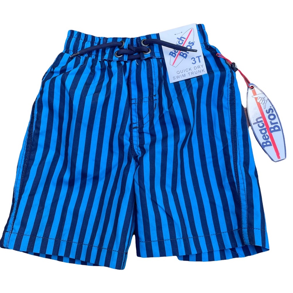 NWT Beach Bros. Boys Cabana Blue Cabana Stripe Swim Trunks Sz 3T